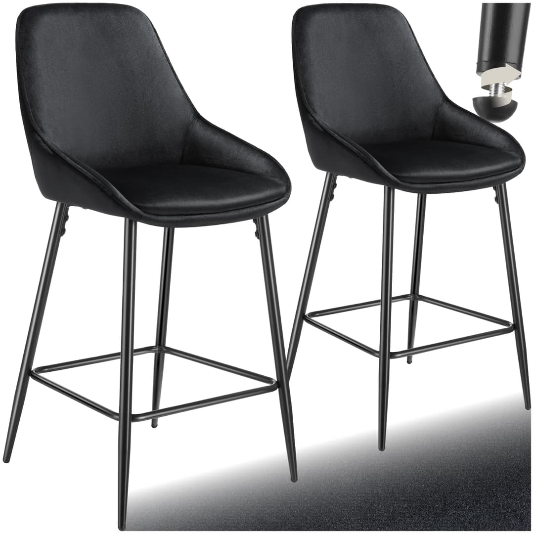 Thekenstuhl Siera mit Rückenlehne - Samtoptik schwarz/schwarz, 2er Set