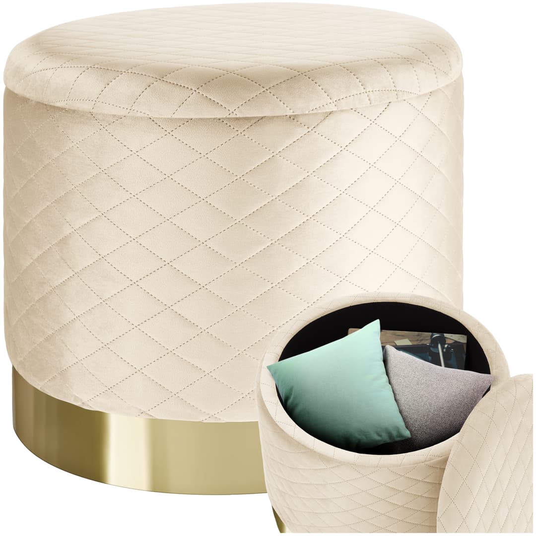Sitzhocker Coco gepolstert in Samtoptik 300kg mit Stauraum - creme