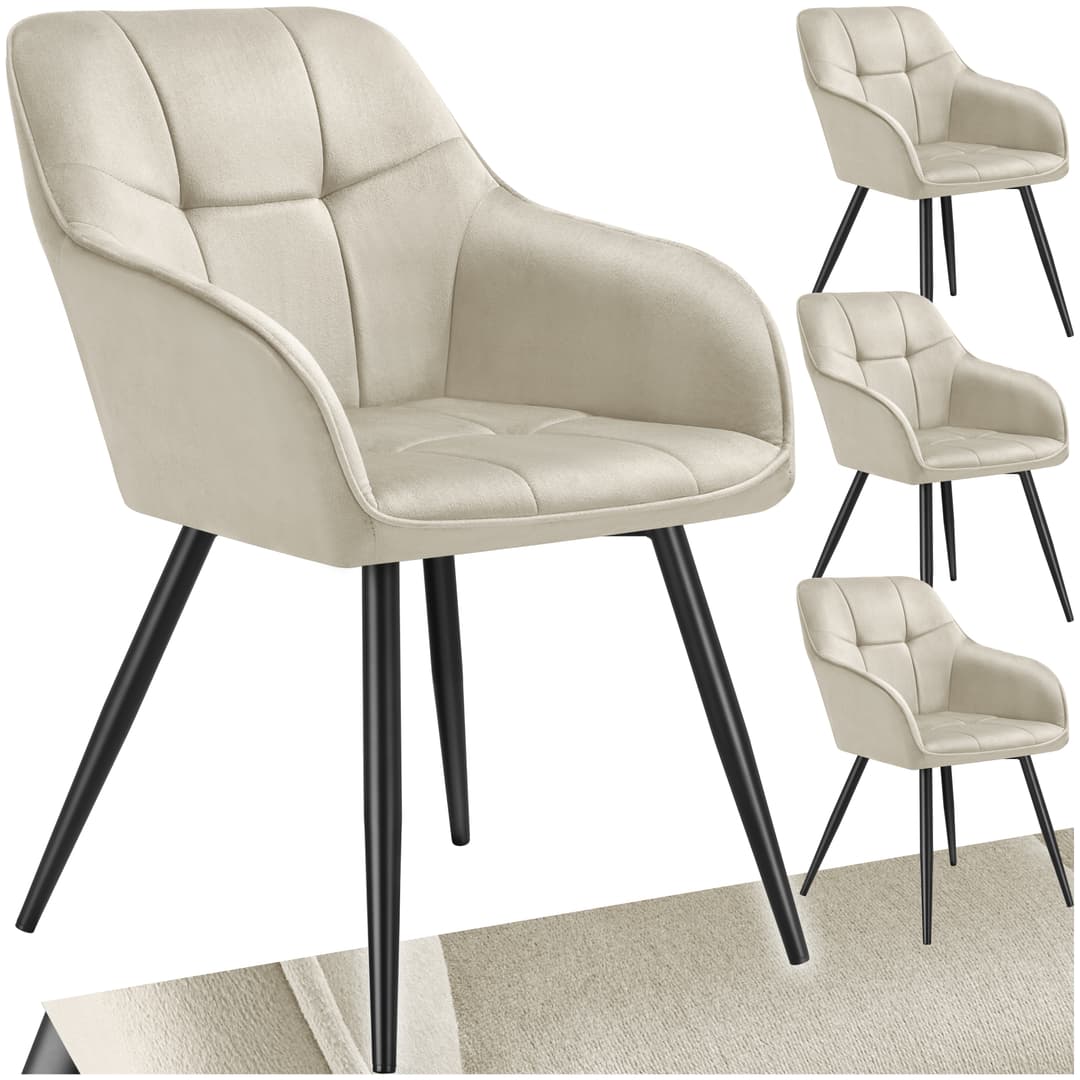 Stuhl Marilyn, Samtoptik, gesteppt - creme/schwarz, 4er Set