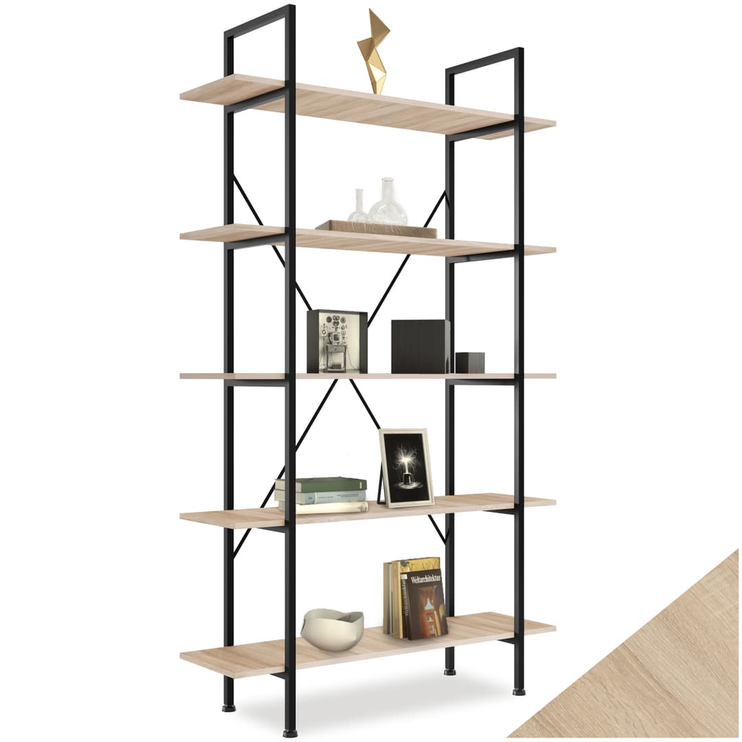 Regal Glasgow 106x34,5x179,5cm - Industrial Holz hell, Eiche Sonoma