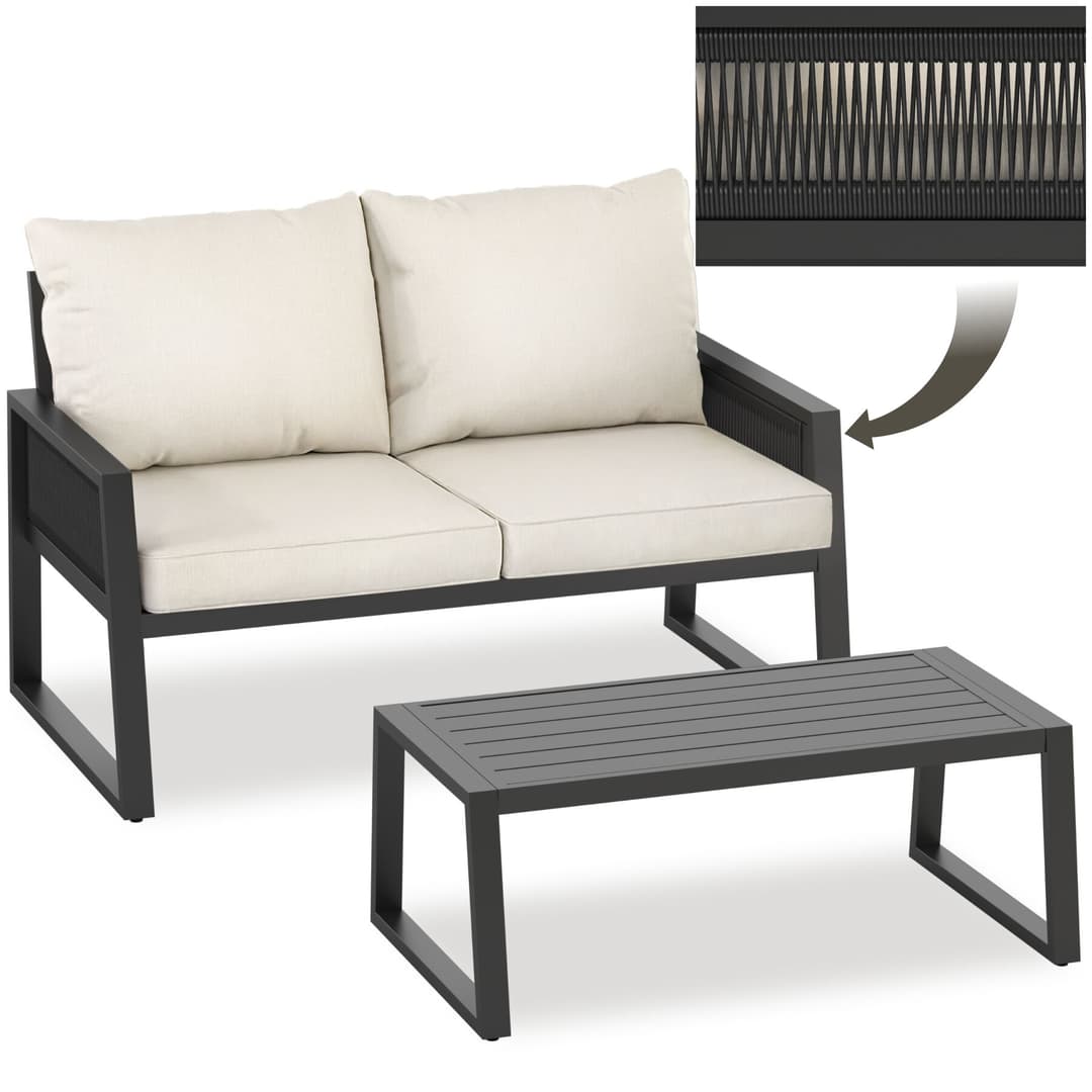 Aluminium Gartenlounge-Set Captive im Rope-Design - Set 2 (1 x Sofa / 1 x Tisch)
