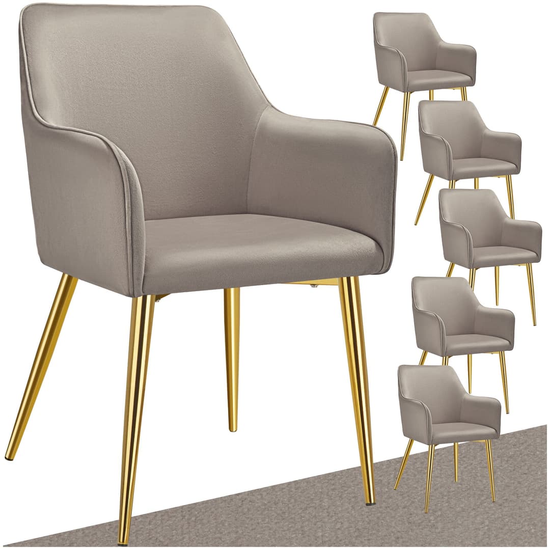 Armlehnstuhl Avane, Samtoptik, gepolstert - taupe, 6er Set