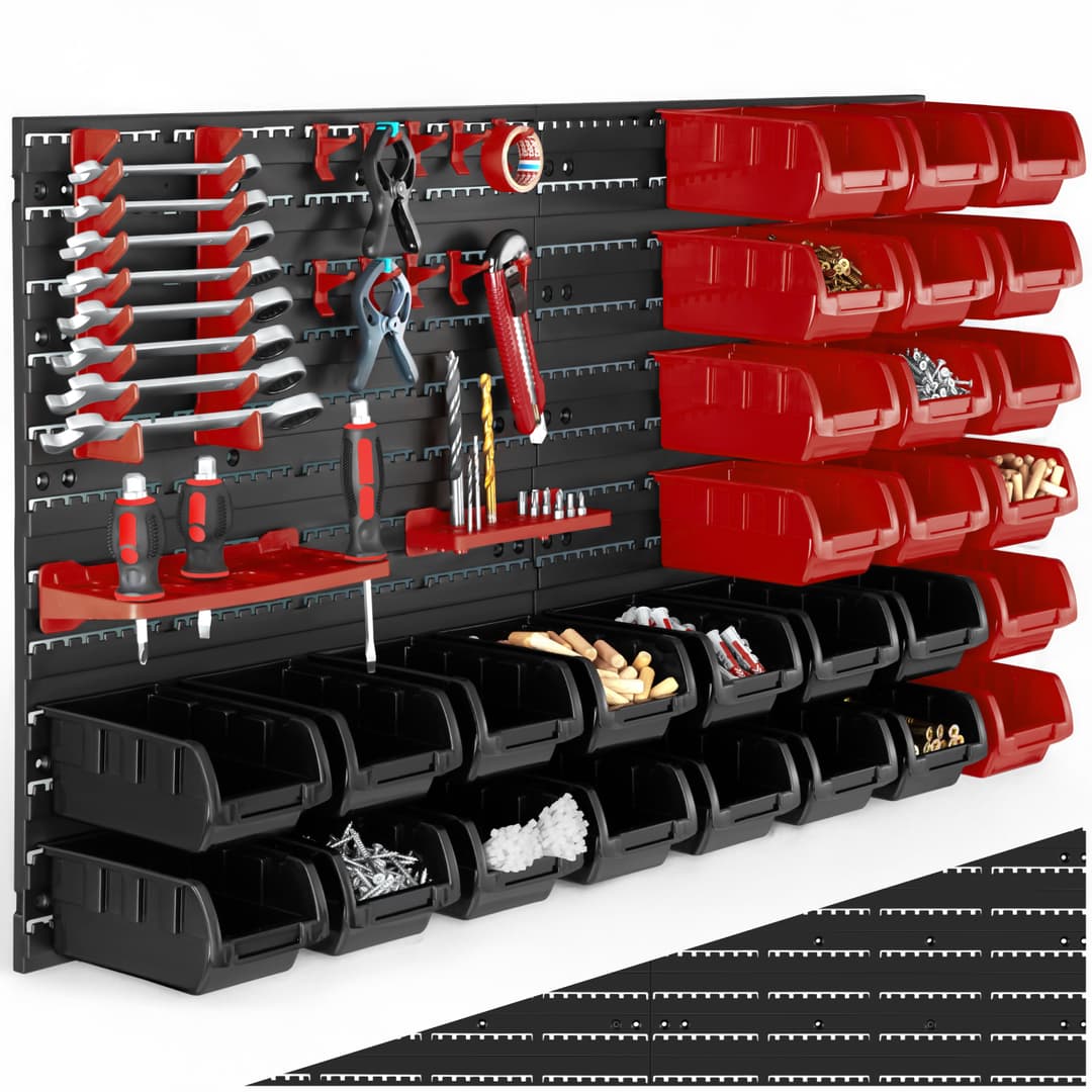 Kleinteilemagazin mit 28 Stapelboxen und Werkzeughalterungen - pro Stück