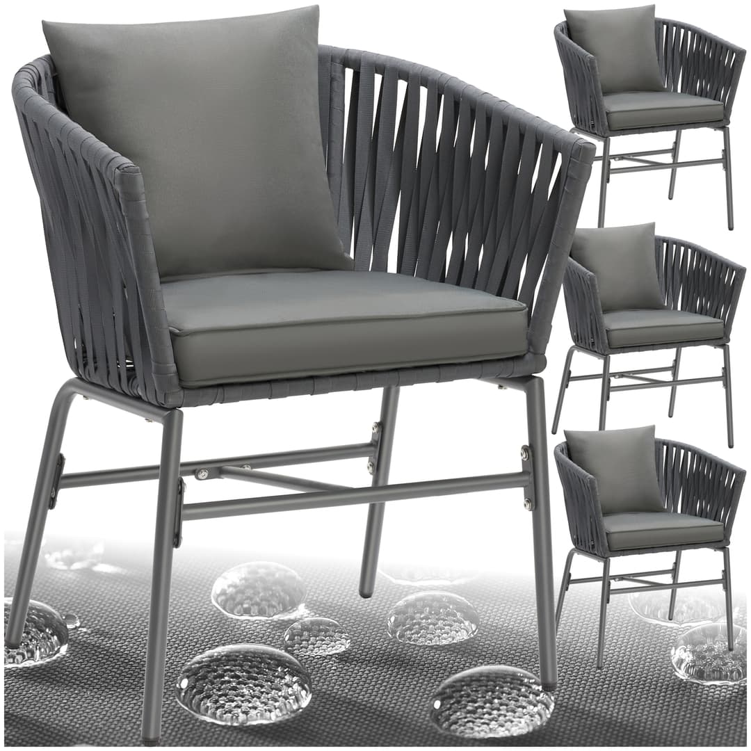 Stuhlset Valeiras im Rope-Design, dicke Polster, 60x61x77cm - 4er Set
