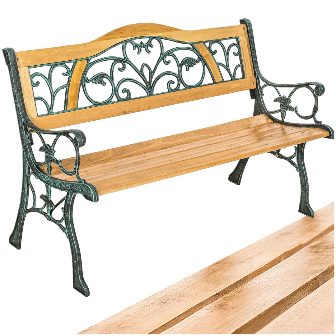 Gartenbank Kathi 2-Sitzer aus Holz und Gusseisen 124x60x83cm - braun
