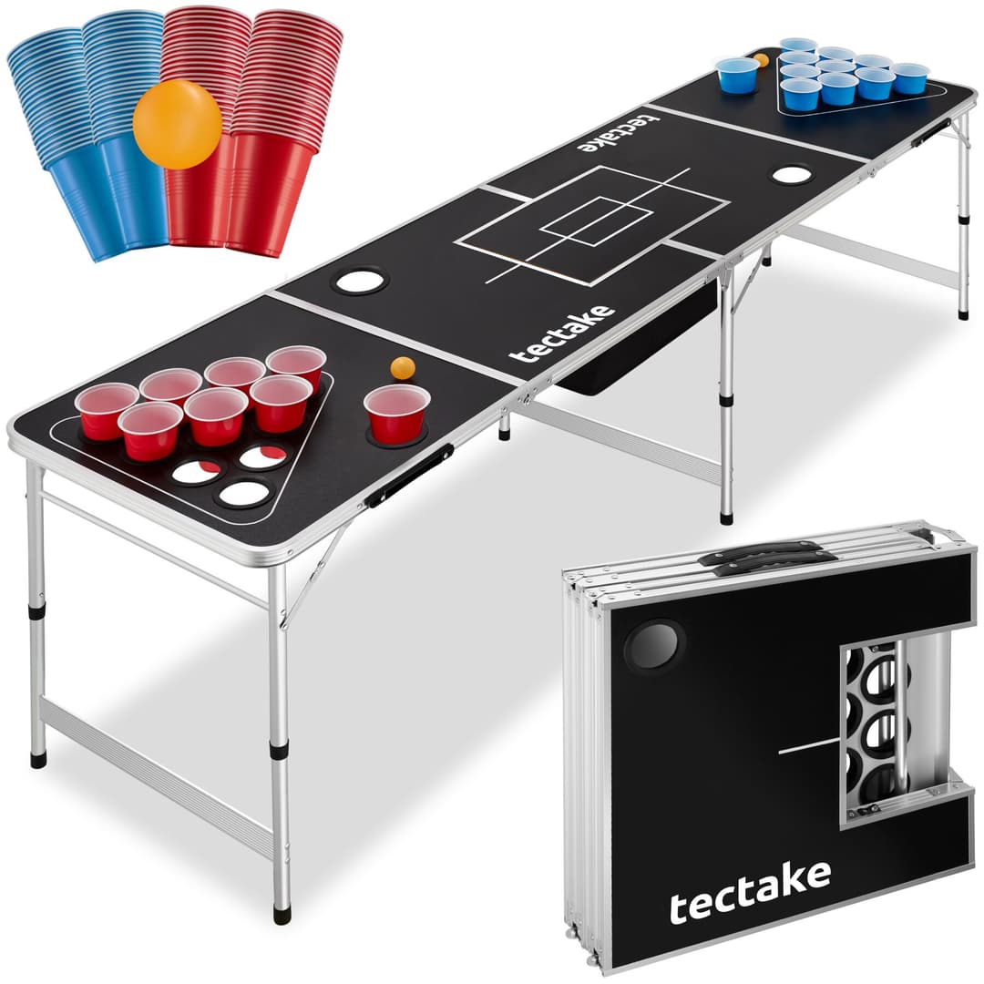 Aluminium Bierpongtisch Beer Ball Blitz mit Eisfach, faltbar - schwarz
