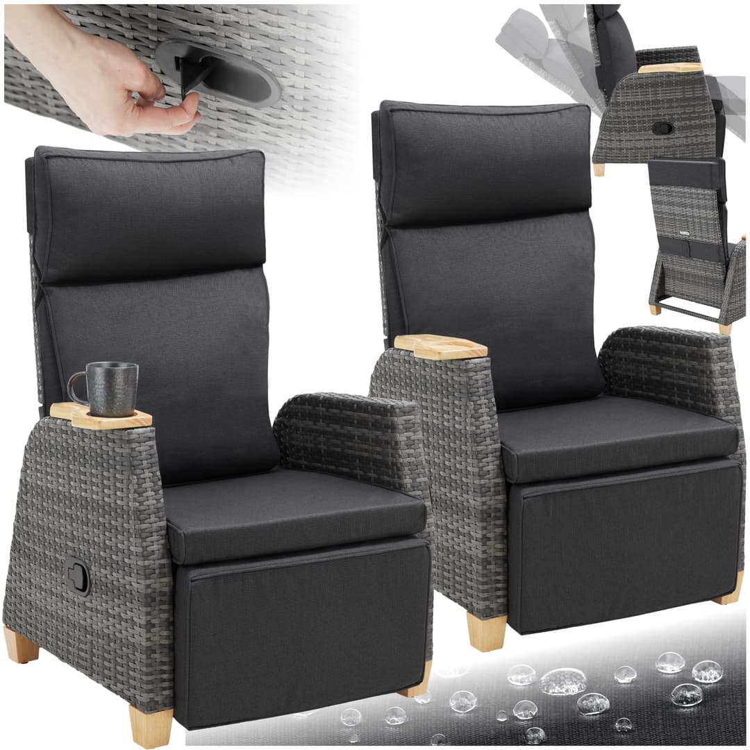Rattansessel Pescara mit Aluminiumgestell, Lehne verstellbar - 2er Set