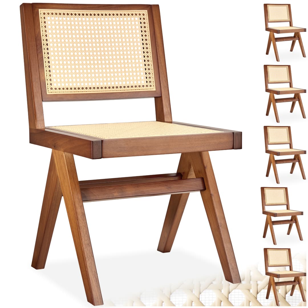 Holzstuhl Lissy mit Wiener Geflecht im Boho-Stil - Eiche dunkel, 6er Set