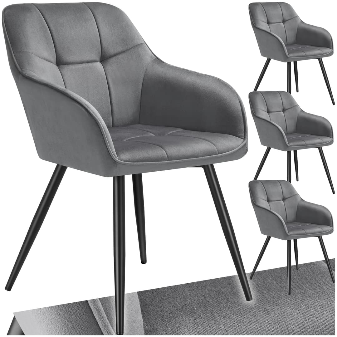 Stuhl Marilyn, Samtoptik, gesteppt - grau/schwarz, 4er Set