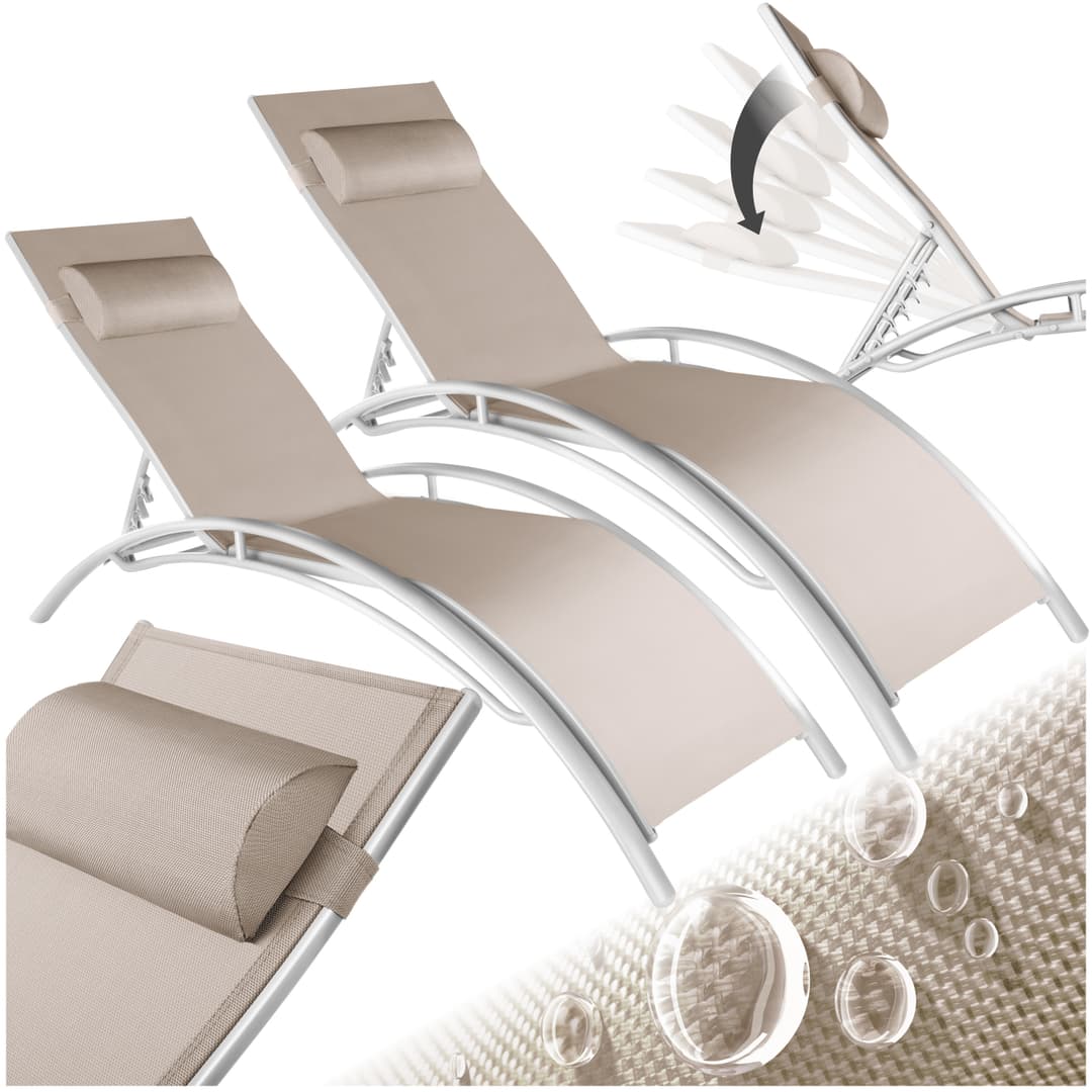 2 Sonnenliegen aus Aluminium, 5-stufig - beige