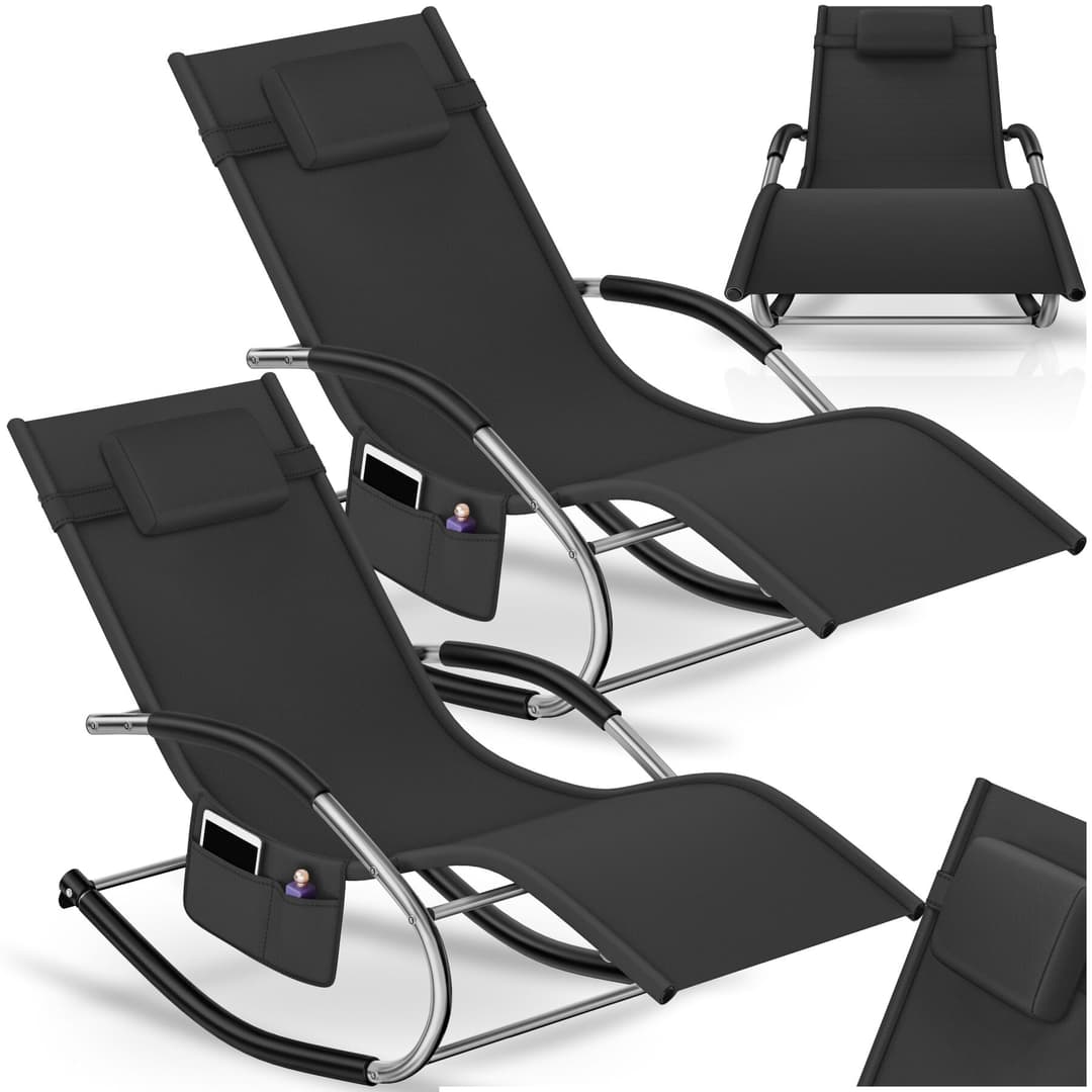 Sonnenliege Taya, ergonomisch, Schwingfunktion - schwarz, 2er Set