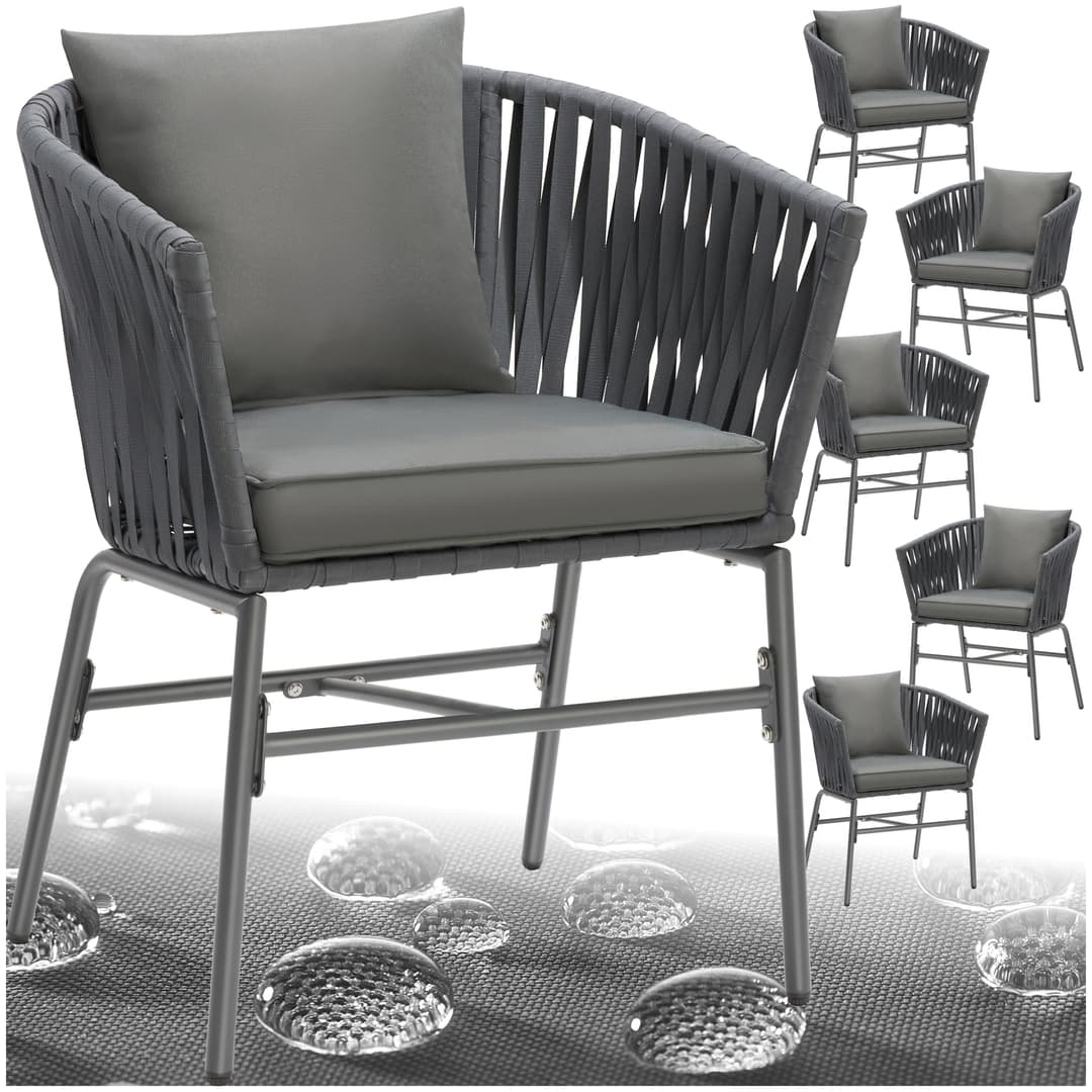 Stuhlset Valeiras im Rope-Design, dicke Polster, 60x61x77cm - 6er Set