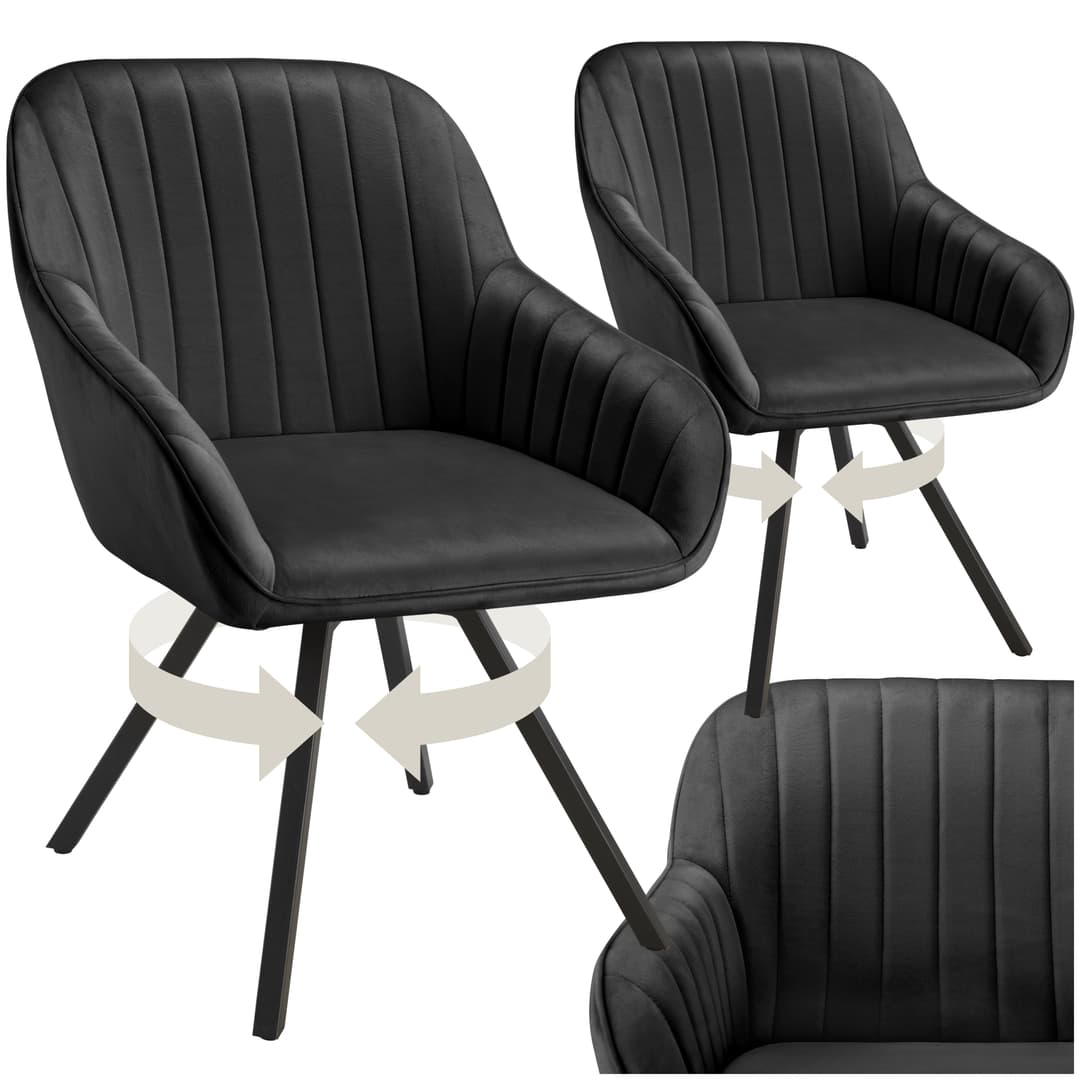 Drehbarer Armlehnstuhl Snug Samtoptik, gepolstert - schwarz, 2er Set