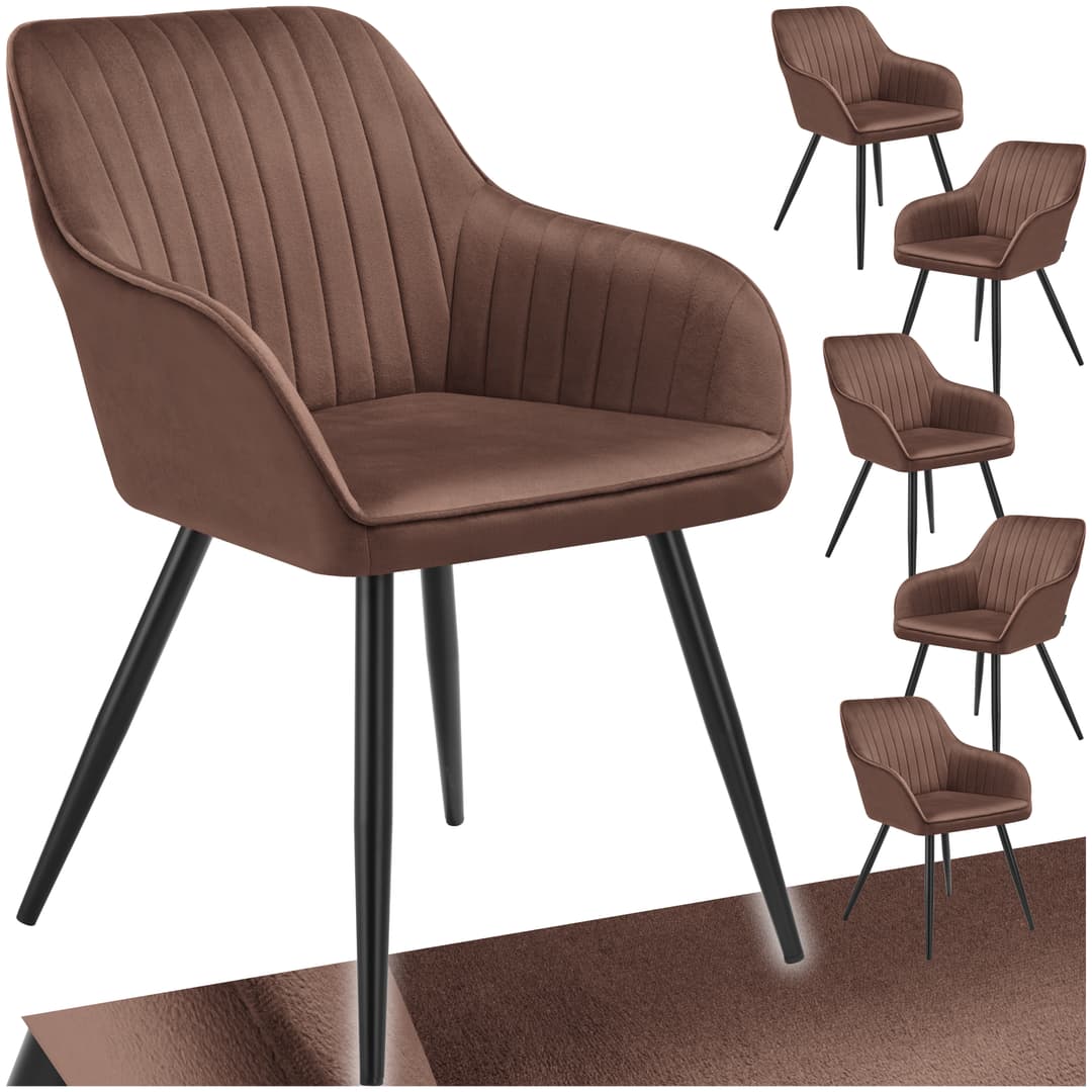 Stuhl Marilyn, Samtoptik, gesteppt - braun/schwarz, 6er Set