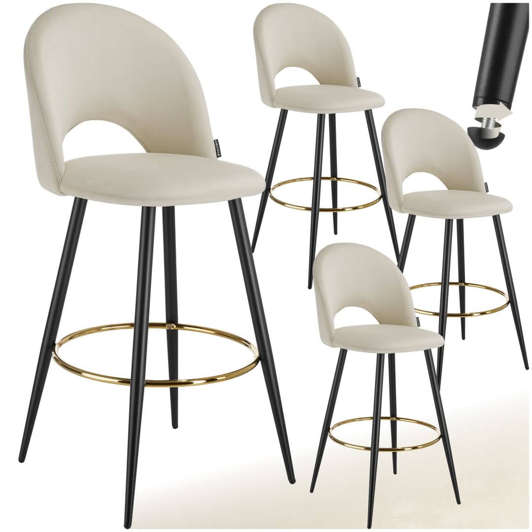 Barstuhl Sachel mit Rückenlehne, Samtoptik - creme/schwarz, 4er Set