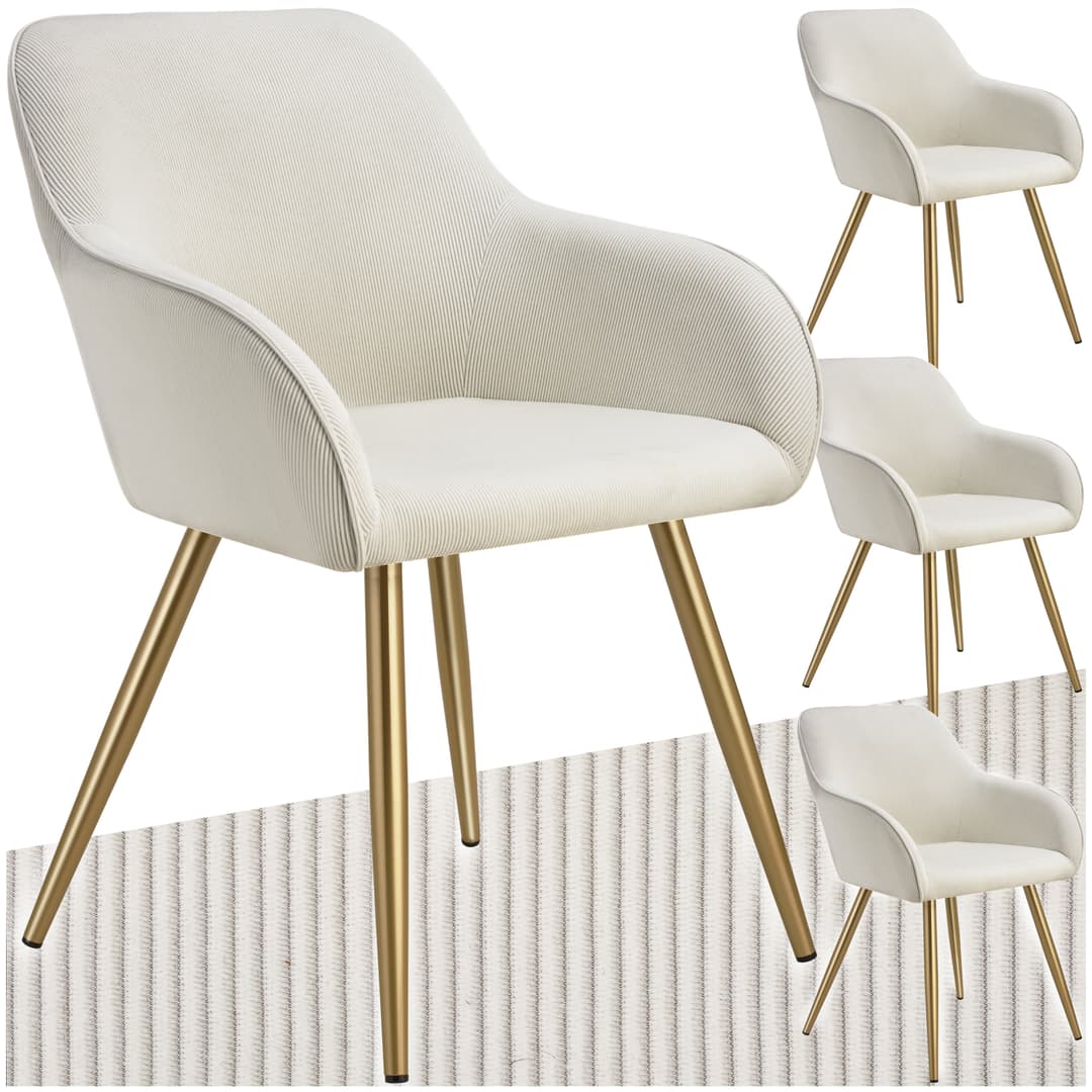 Esszimmerstuhl Marilyn, Cordoptik, gepolstert - creme/gold, 4er Set