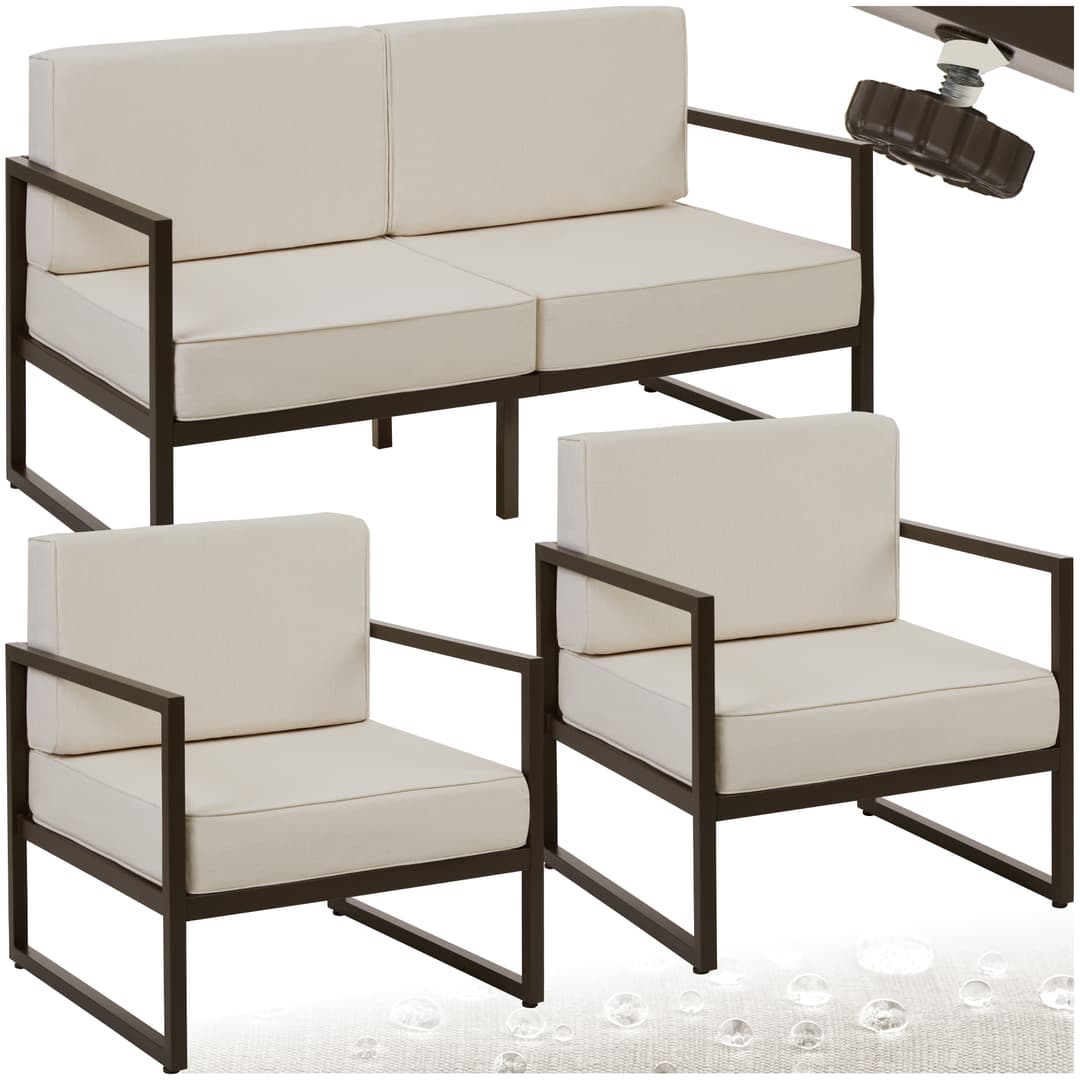Garten-Loungeset Comosa für 4 Personen, XXL-Polsterung - braun/beige