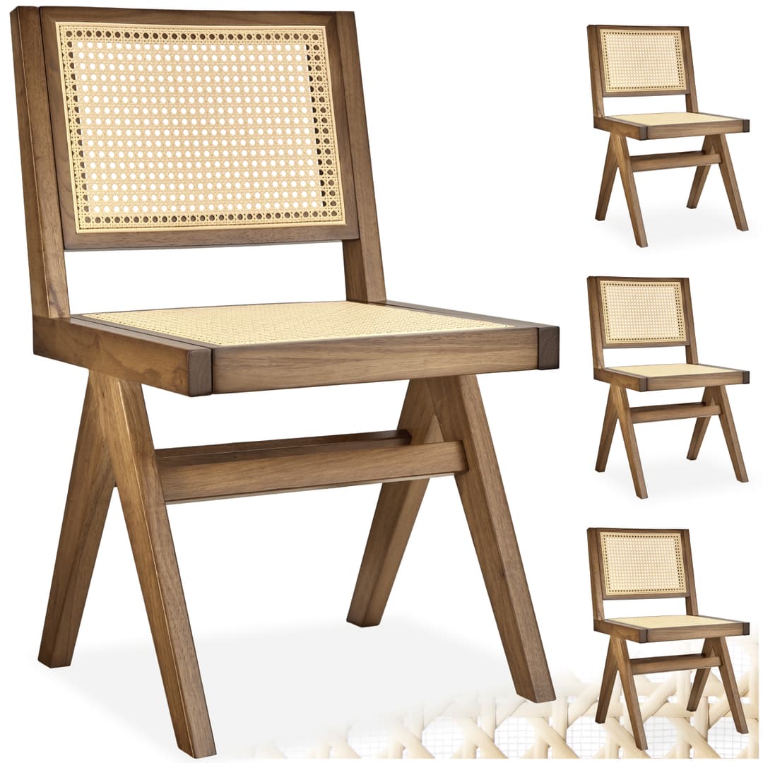 Holzstuhl Lissy mit Wiener Geflecht im Boho-Stil - Eiche hell, 4er Set