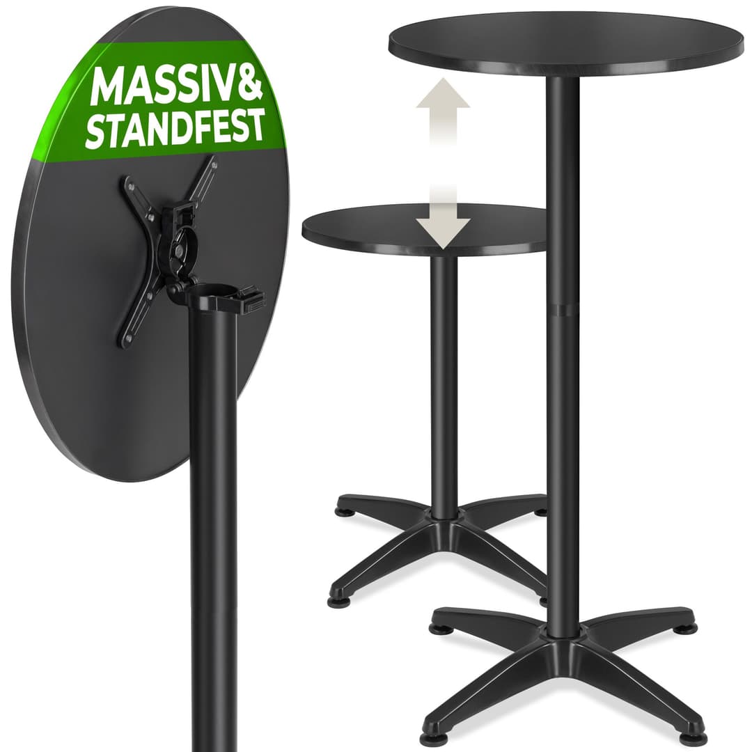Aluminium-Bistrotisch Ø 60 cm, klappbar, höhenverstellbar - schwarz