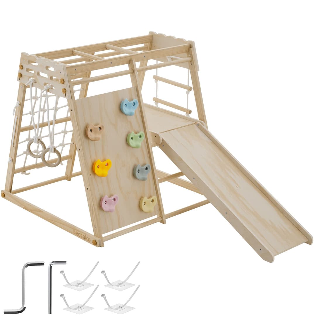 Klettergerüst Zugspitze, 7in1, indoor, aus Holz, klappbar - hellbraun