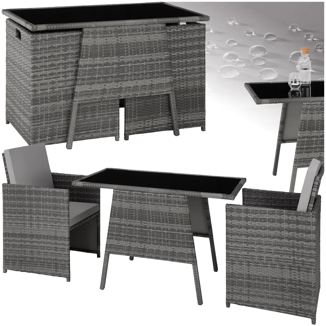 Rattan Sitzgruppe Lausanne 2+1 - grau