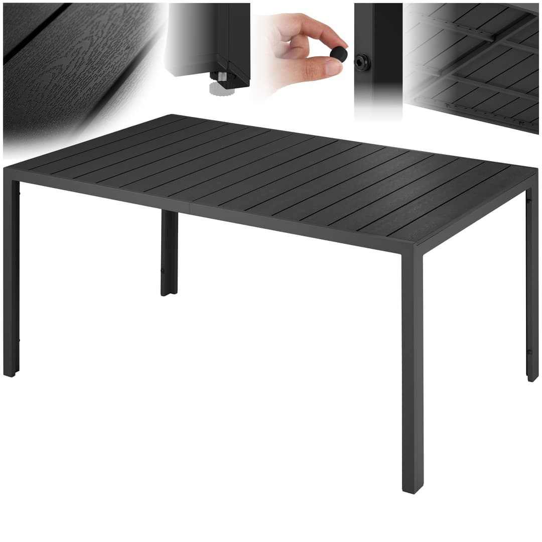 Aluminium Gartentisch Bianca höhenverstellbare Füße 150x90x74,5cm - schwarz/schwarz