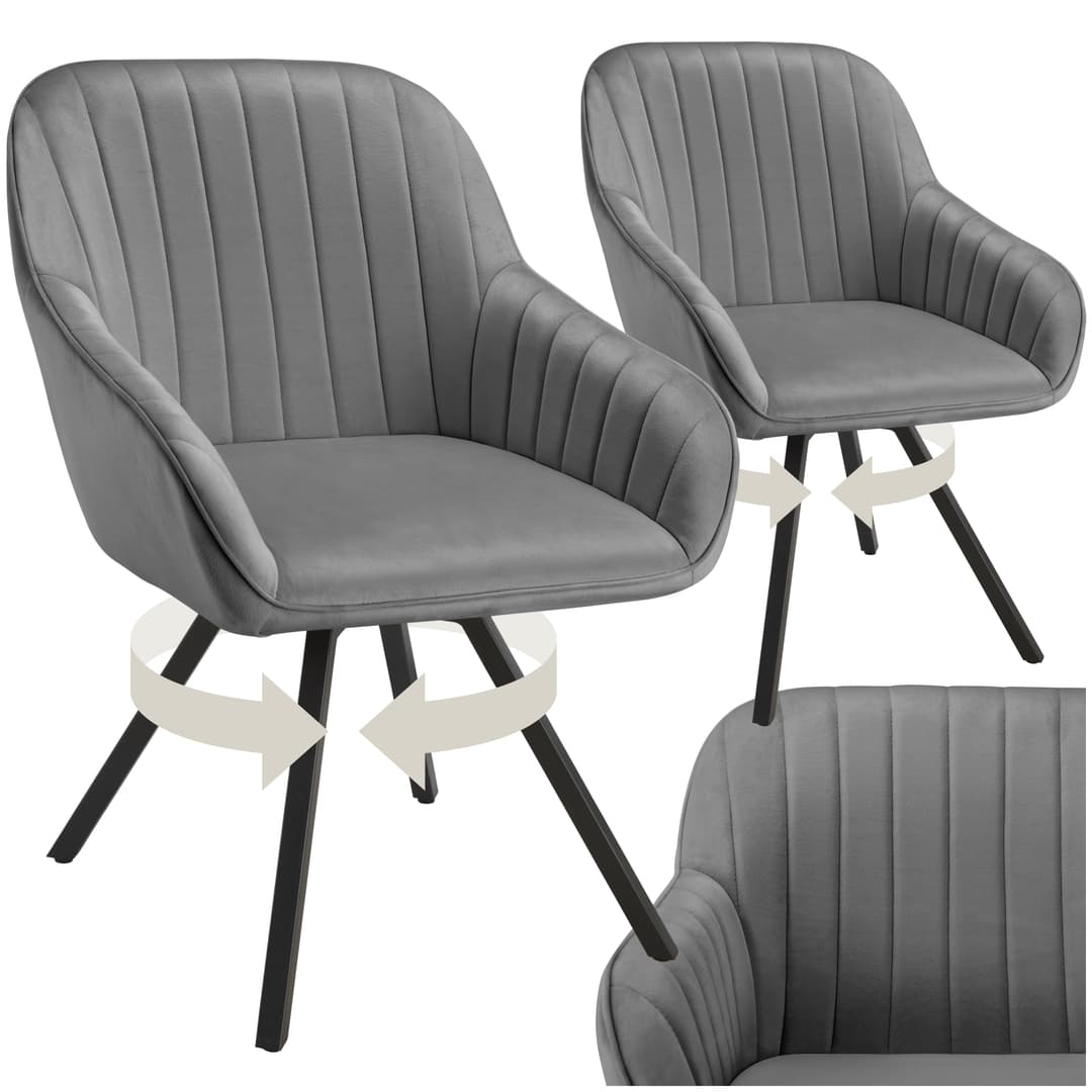 Drehbarer Armlehnstuhl Snug Samtoptik, gepolstert - grau, 2er Set