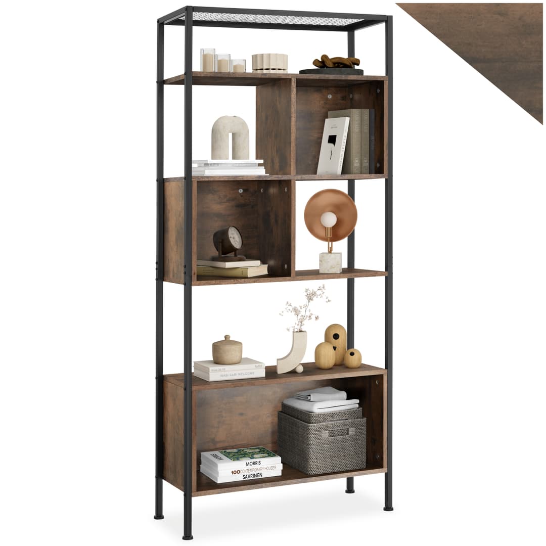 Regal Hastings 75x31x170,5cm - Industrial Holz dunkel, rustikal