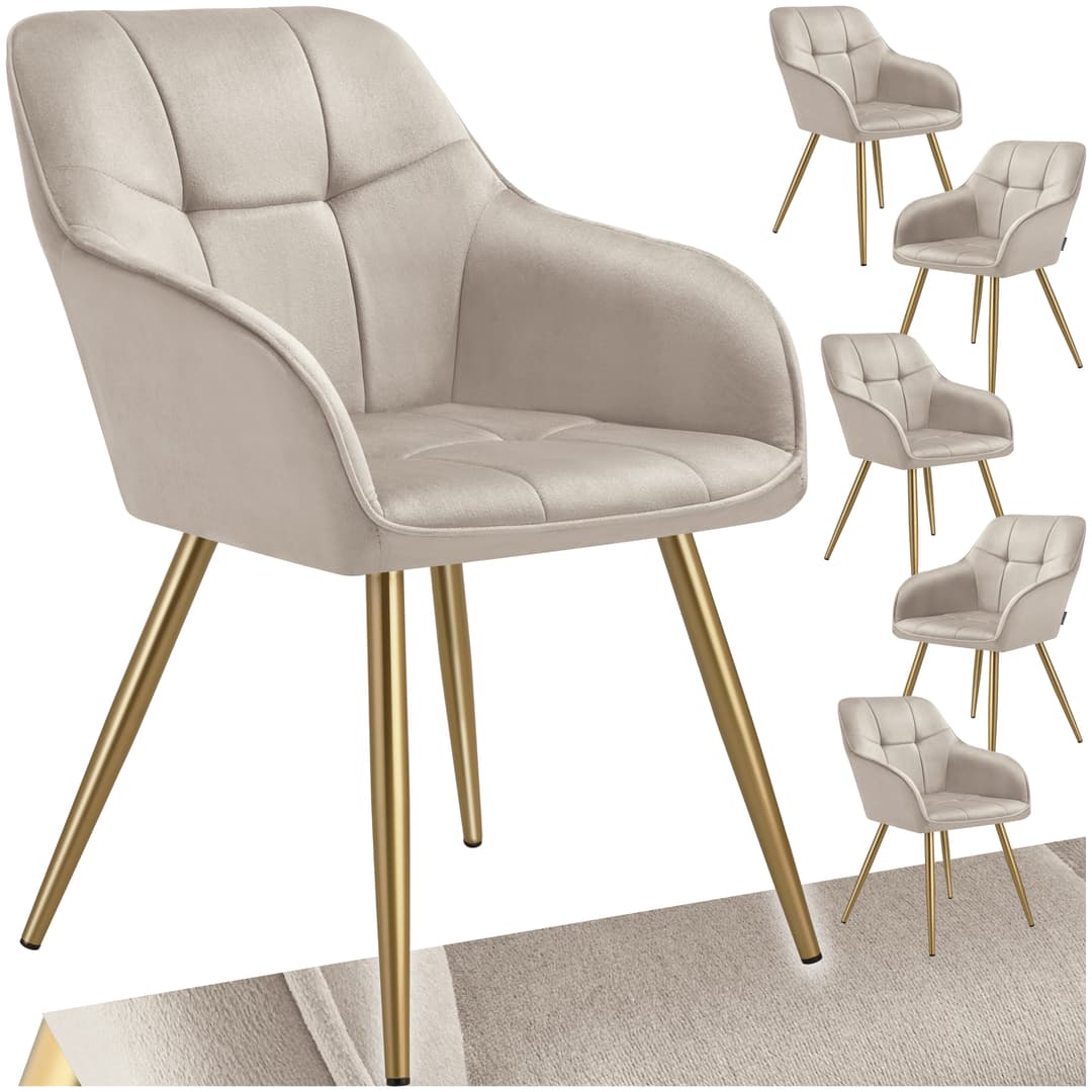 Stuhl Marilyn, Samtoptik, gesteppt - taupe/gold, 6er Set
