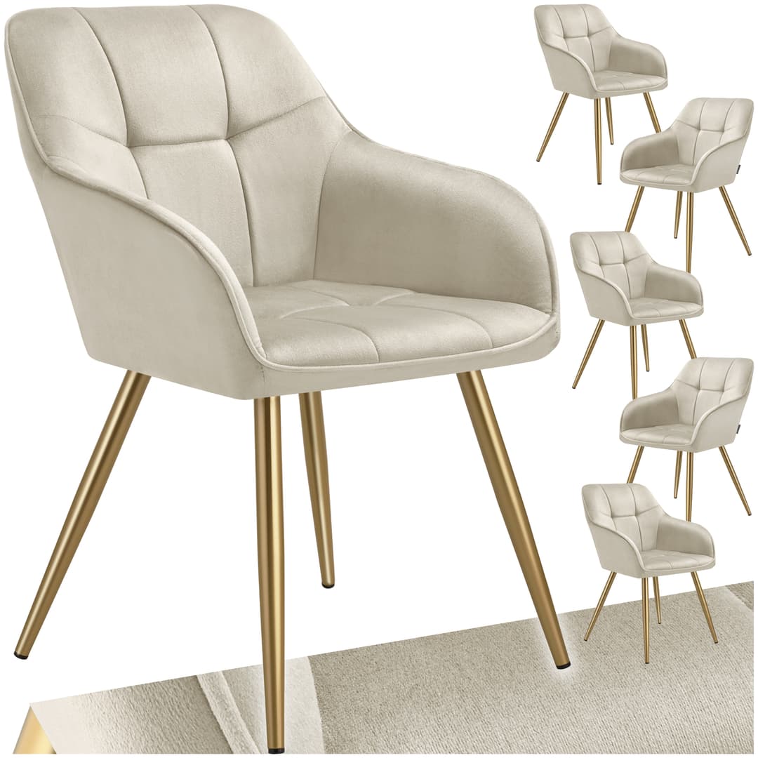 Stuhl Marilyn, Samtoptik, gesteppt - creme/gold, 6er Set