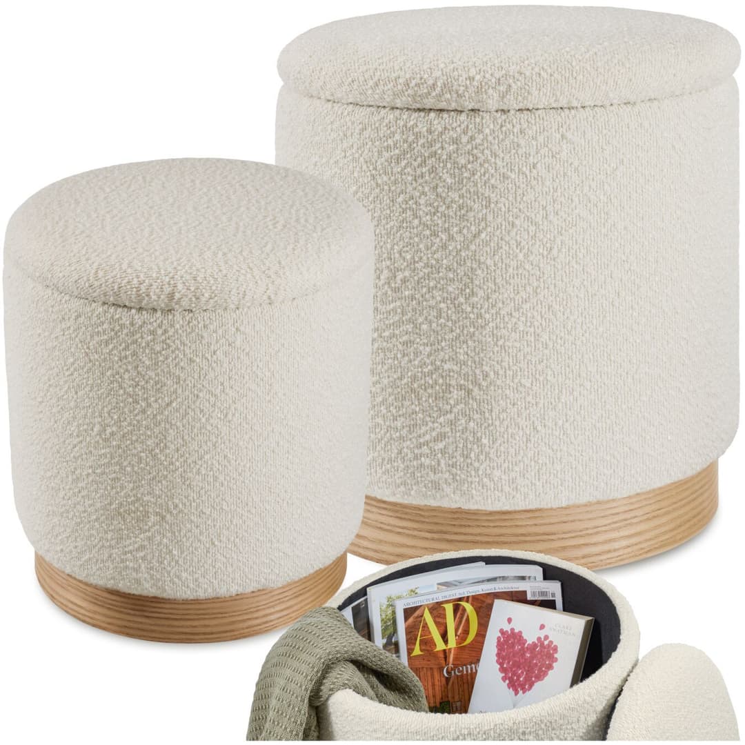 2er Set Sitzhocker Orchide Bouclé, gepolstert, mit Stauraum - creme