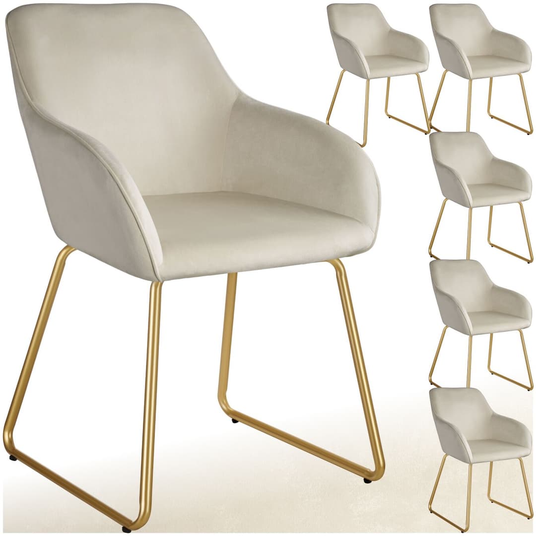 Esszimmerstuhl Jeane, Samtoptik, Kufengestell - Samtoptik creme/gold, 6er Set