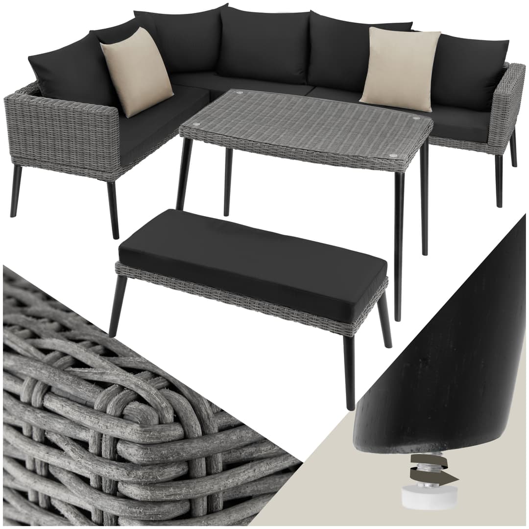 Rattan Lounge mit Aluminiumgestell Pula - grau