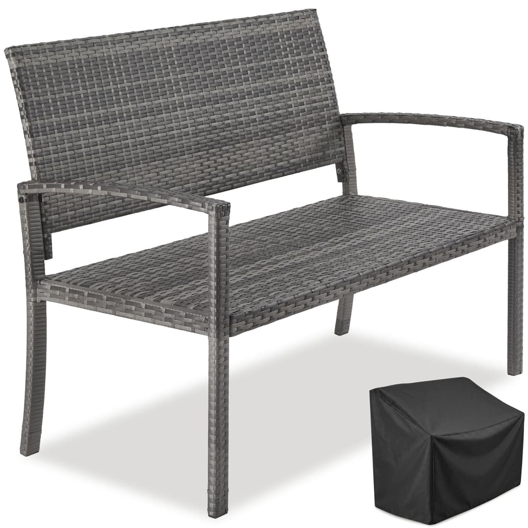 Rattan-Gartenbank Murat 2-Sitzer, wetterfest, 250 kg - grau