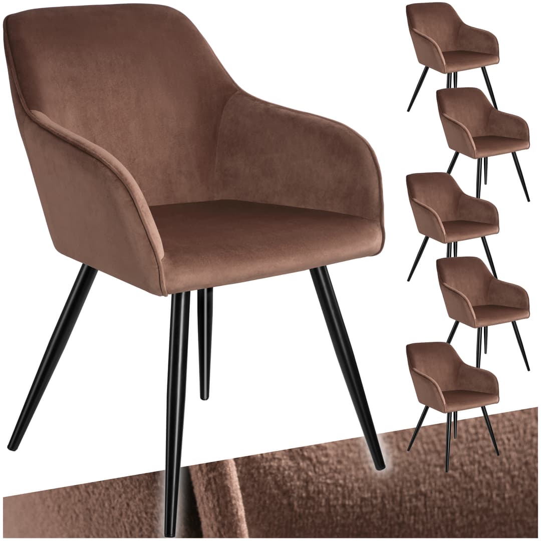 Esszimmerstuhl Marilyn Samtoptik, schwarze Stuhlbeine - braun/schwarz, 6er Set