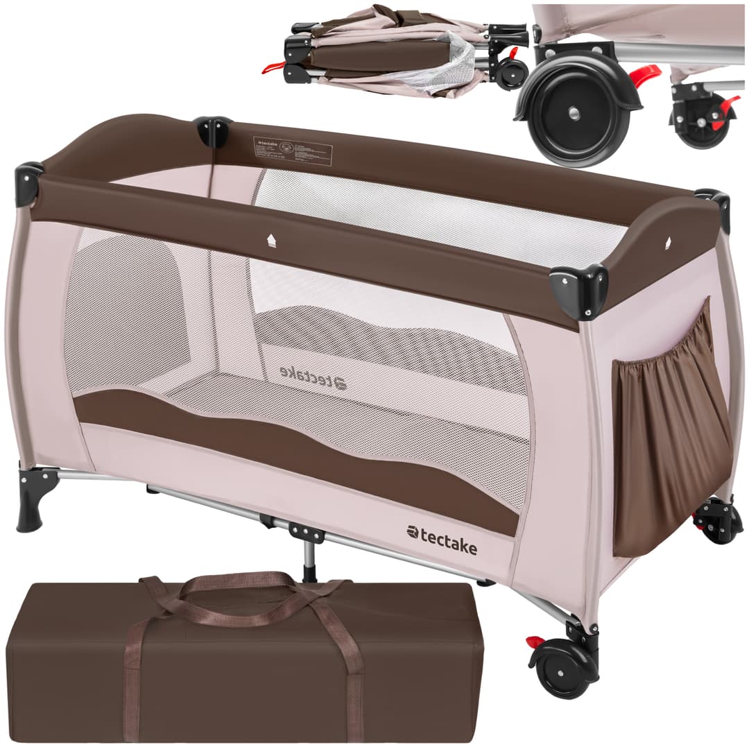 Kinderreisebett 126x65x80cm mit Transporttasche - coffee