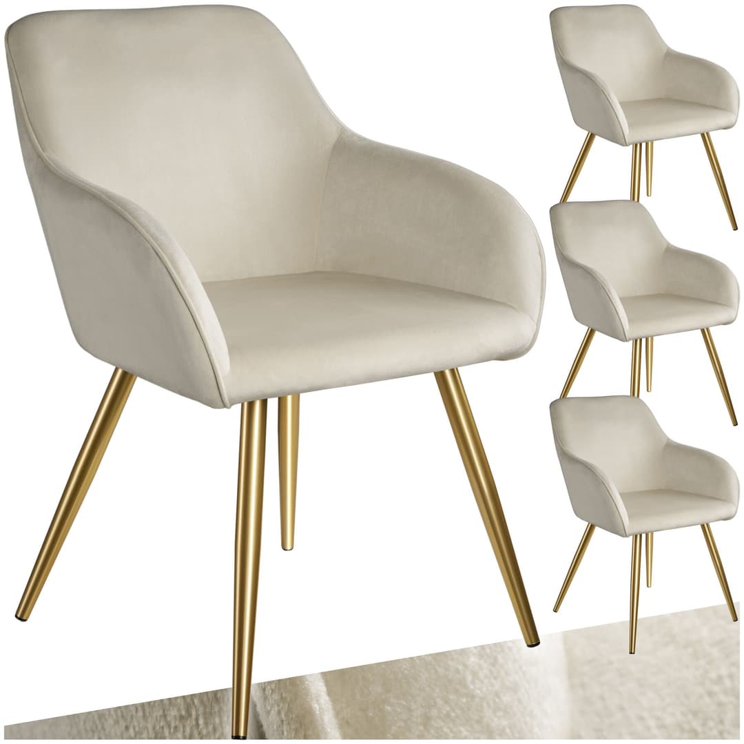Esszimmerstuhl Marilyn Samtoptik, goldene Stuhlbeine - creme/gold, 4er Set