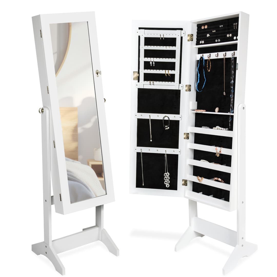 Schmuckschrank mit Spiegel, hochkant - weiß