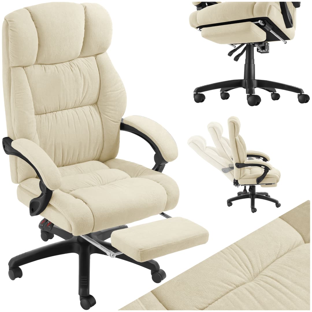 Bürostuhl Jillien mit Fußstütze und Velours - beige