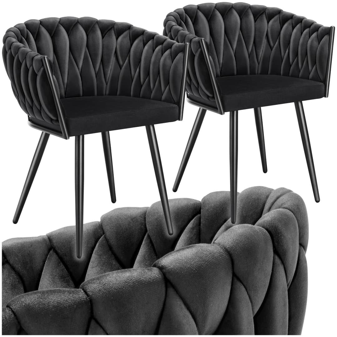 Set Esszimmerstuhl Astano Samt, Knotendesign - schwarz, 2er Set