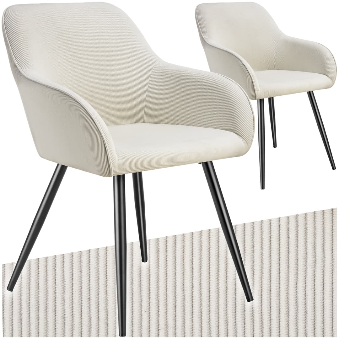 Esszimmerstuhl Marilyn, Cordoptik, gepolstert - creme/schwarz, 2er Set