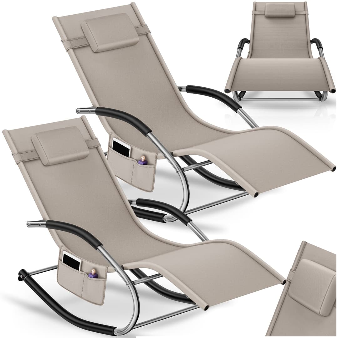 Sonnenliege Taya, ergonomisch, Schwingfunktion - beige, 2er Set