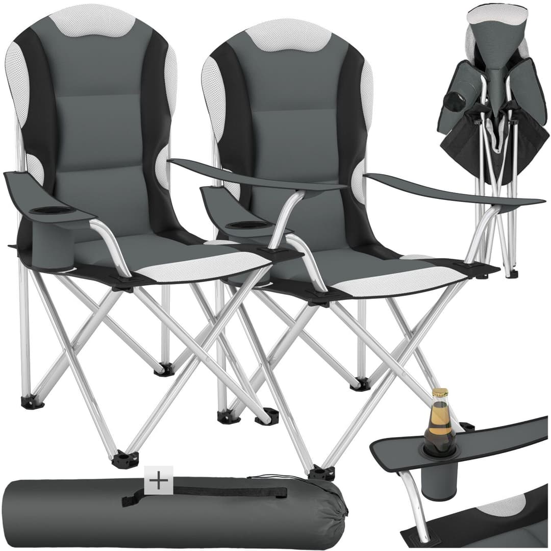 Campingstuhl mit Polsterung - grau, 2er Set