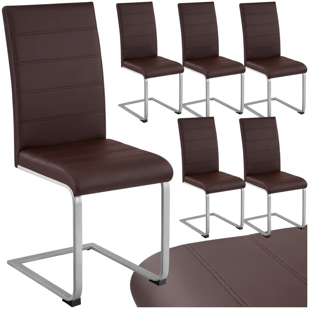 Schwingstühle, Kunstleder - braun, 6er Set
