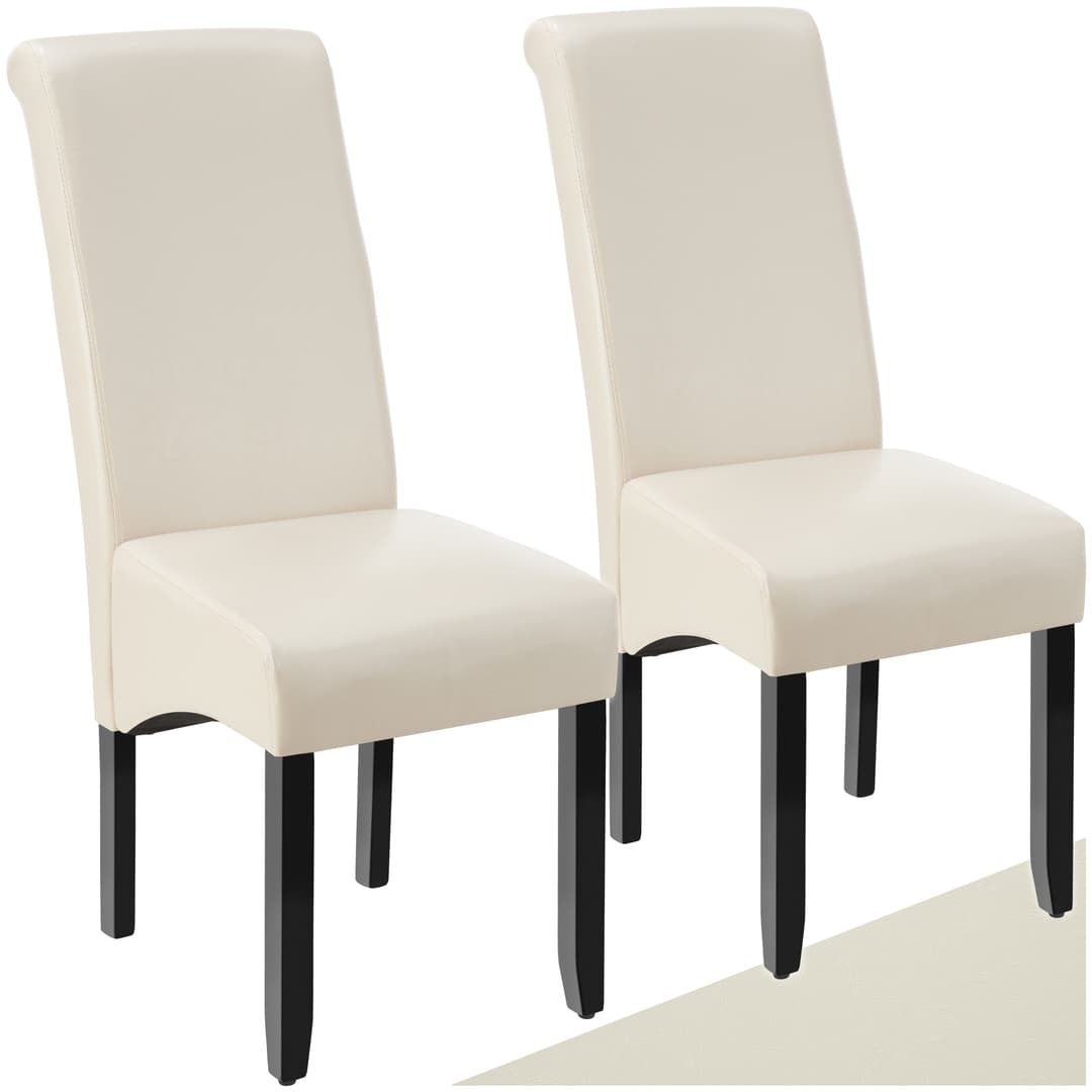 Esszimmerstuhl, ergonomisch, massives Hartholz - creme, 2er Set