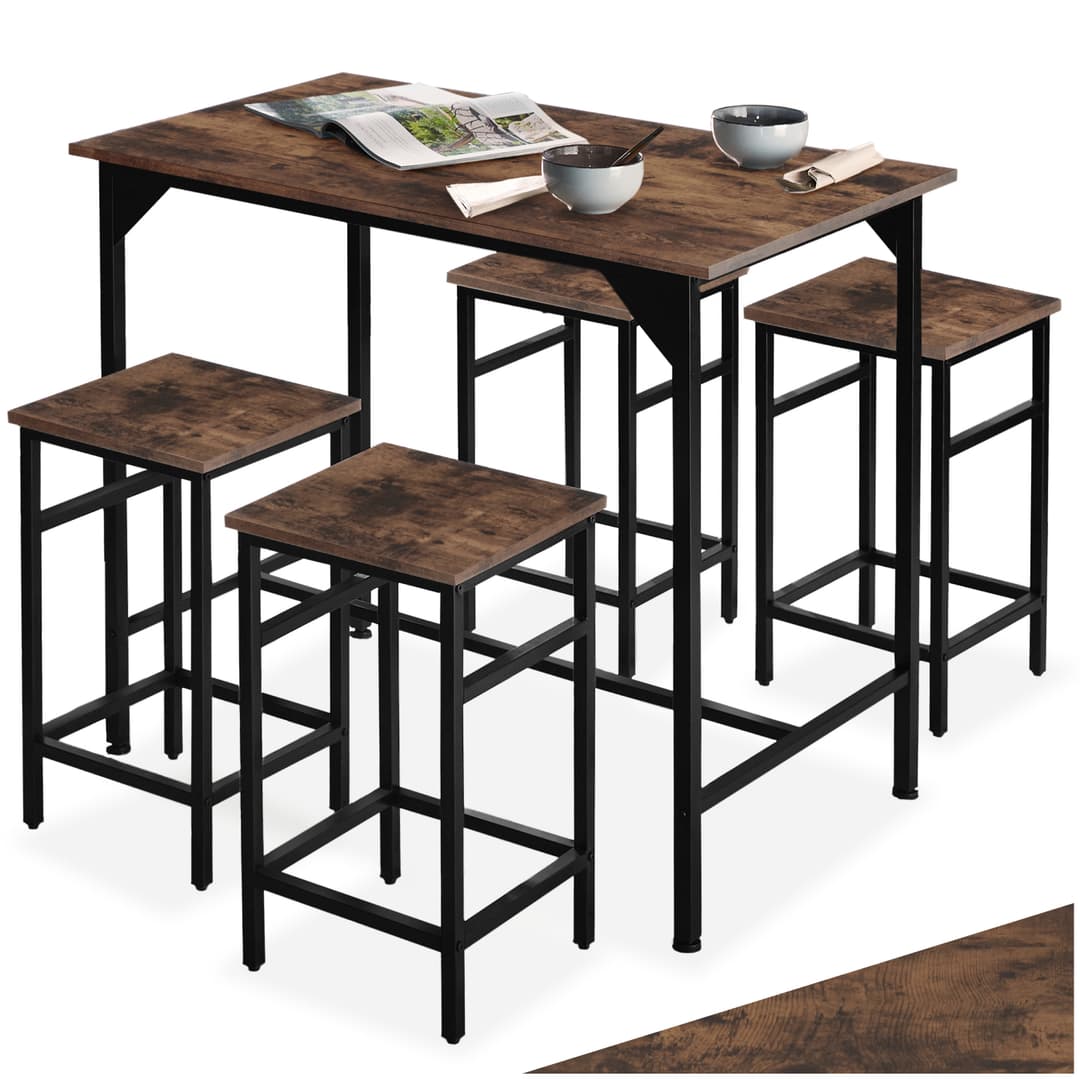 Bartisch-Set Edinburgh 4 + 1 - Industrial Holz dunkel, rustikal