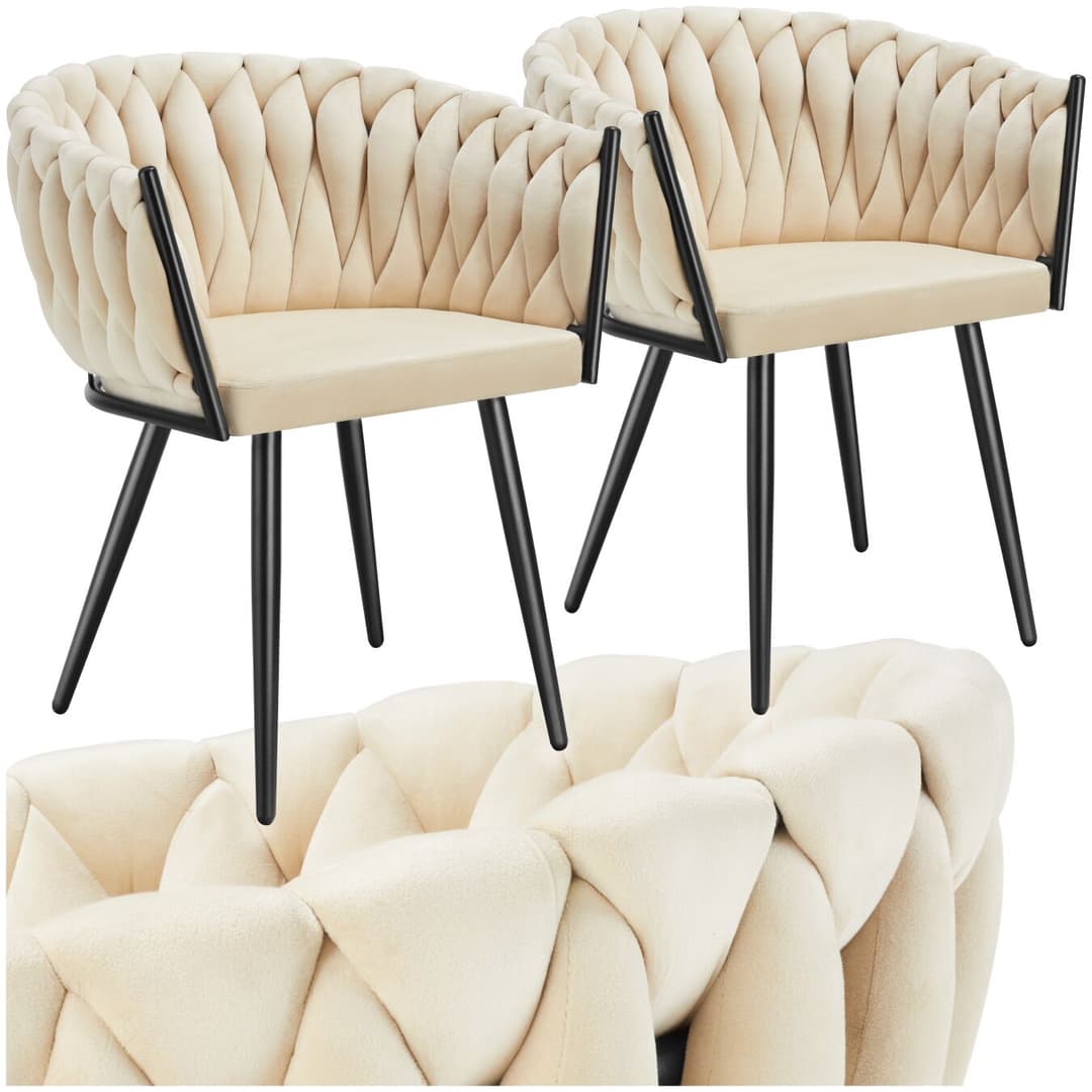 Set Esszimmerstuhl Astano Samt, Knotendesign - Sand, 2er Set