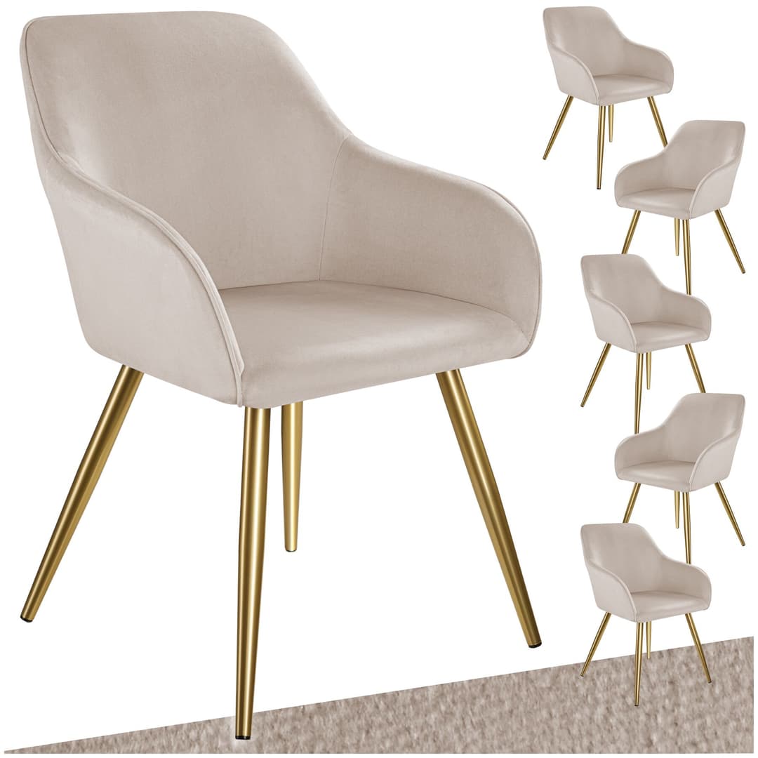 Esszimmerstuhl Marilyn Samtoptik, goldene Stuhlbeine - taupe/gold, 6er Set