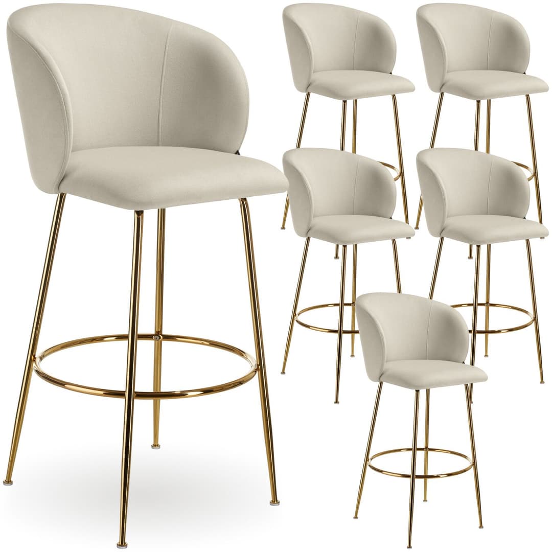 Barstuhl Luana, mit Rückenlehne, Samtoptik - creme/gold, 6er Set