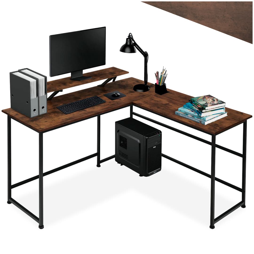 Schreibtisch Melrose 140x130x76,5cm - Industrial Holz dunkel, rustikal